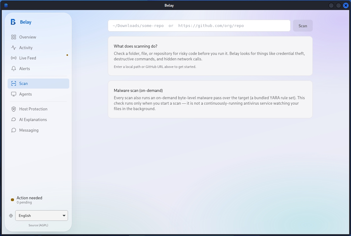 Belay Scan: a pre-install scanner that inspects code for credential theft and destructive commands before it runs
